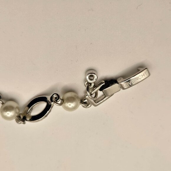 Givenchy Faux Pearl Rhinestone Bracelet Silver Tone - Picture 3 of 4